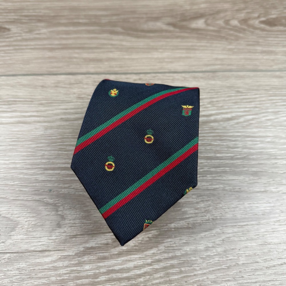 Oliver Grant Mens Tie Crested Striped Silk Navy Blue OS